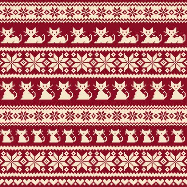 Nordic olaylar illüstrasyon kedi desen, geleneksel İskandinav desen tasarlanmış,