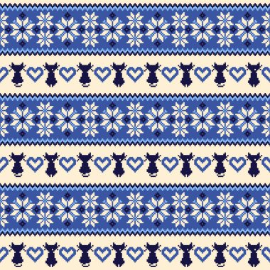 Nordic olaylar illüstrasyon kedi desen, geleneksel İskandinav desen tasarlanmış,