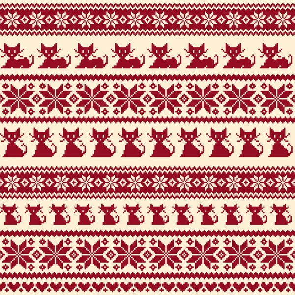 Nordic Events Pattern Illustration Cat Designed Traditional Nordic Pattern — стоковый вектор