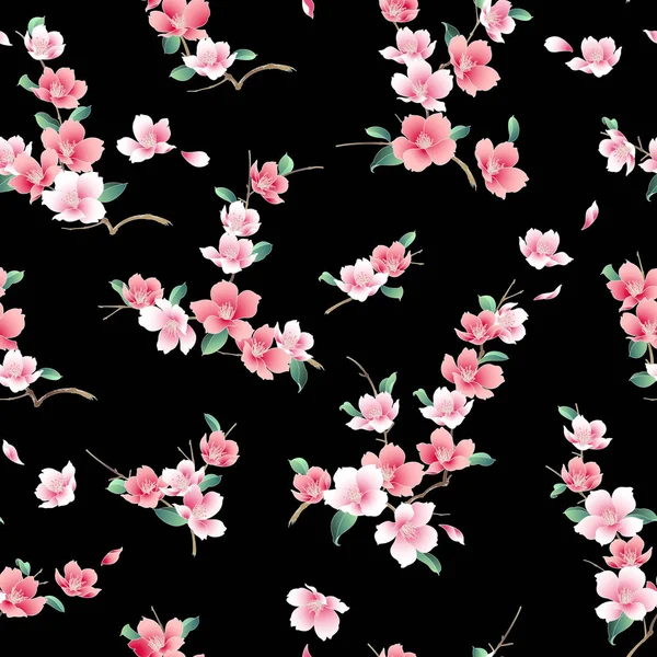 Diseño Una Flor Cerezo Estilo Japonés Utiliza Para Kimonoesta Pintura — Vector de stock