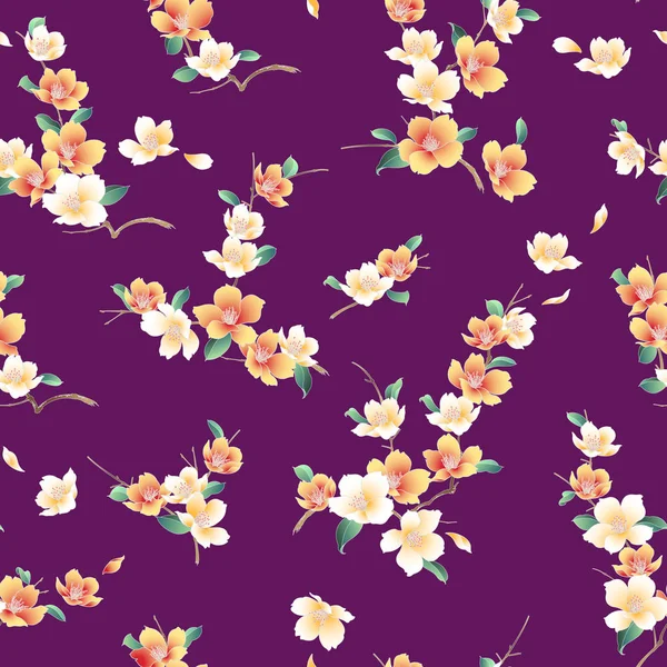 Návrh Japonském Stylu Třešňového Květu Používá Pro Kimonothis Malba Pokračuje — Stockový vektor