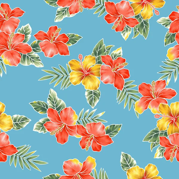 Hibiscus Flower Patterni Drew Hibiscus Design — Stock Photo, Image