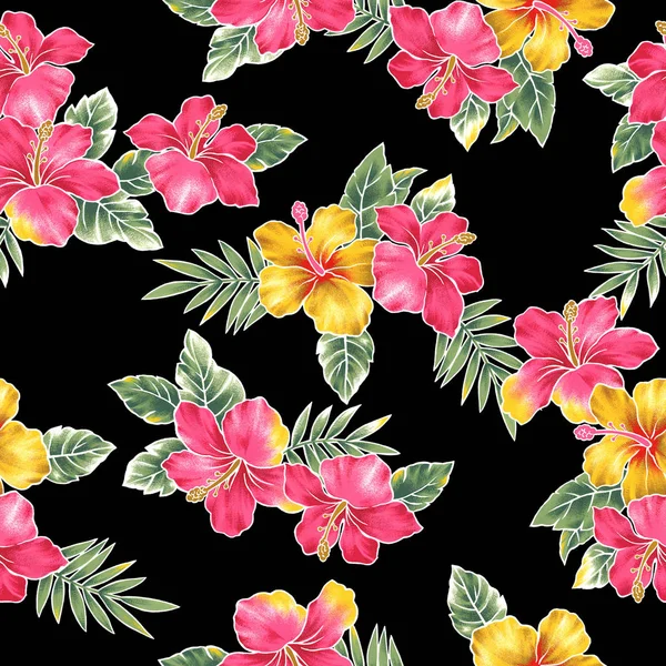 Hibiscus Flower Patterni Drew Hibiscus Design — Stock Photo, Image