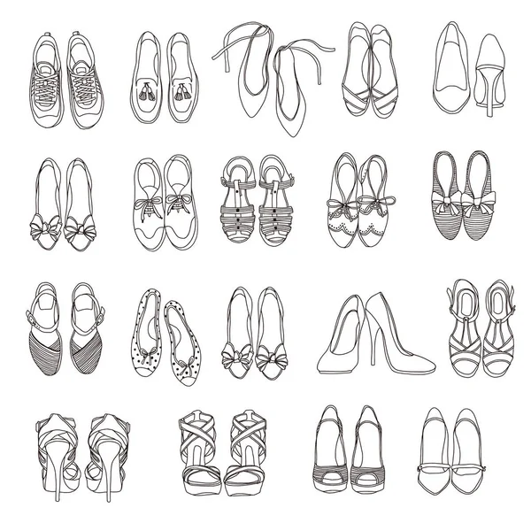 Zapatos Ilustración Mujer Dibujé Los Zapatos Mujer Con Dibujo Línea — Vector de stock