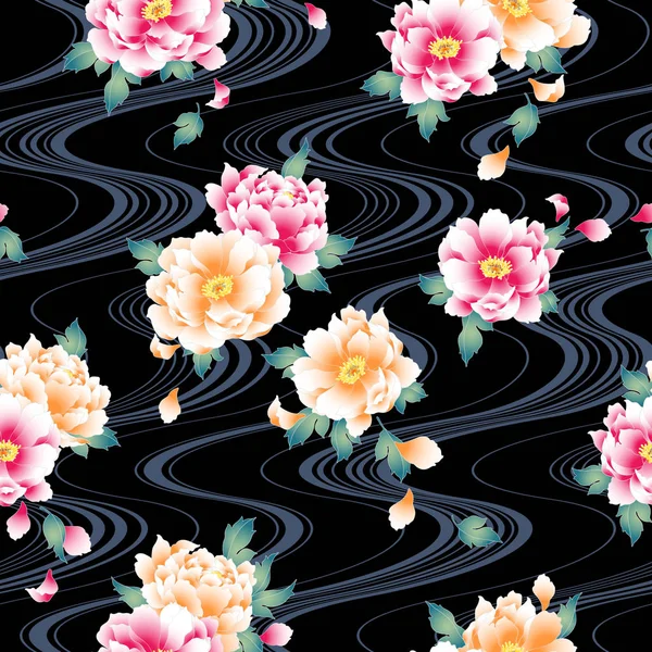 Japanse Stijl Peony Patroon — Stockvector