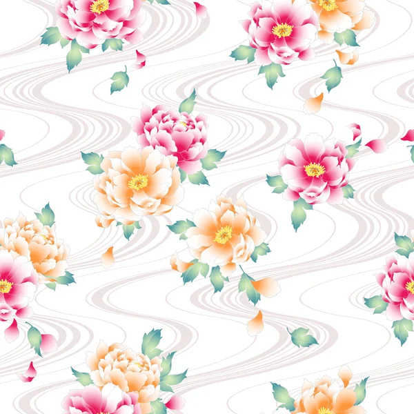 Japanse Stijl Peony Patroon — Stockvector