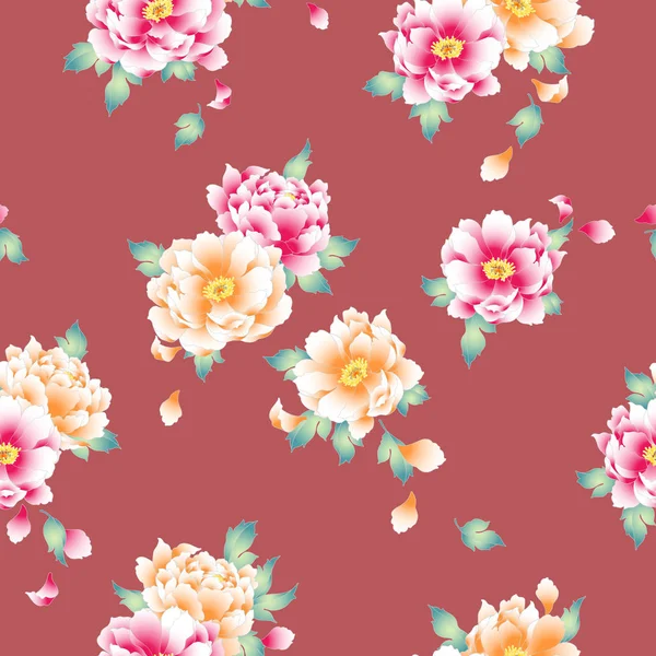 Japanse Stijl Peony Patroon — Stockvector