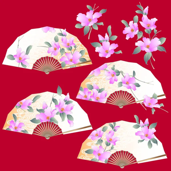 Japon Tarzı Çiçek Tasarım Katlanır Fan — Stok Vektör