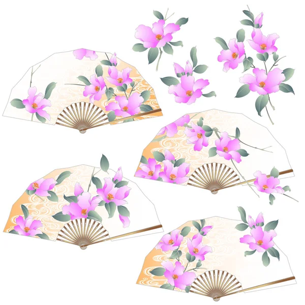 Klappfächer Japanischen Stil Mit Floralem Design — Stockvektor
