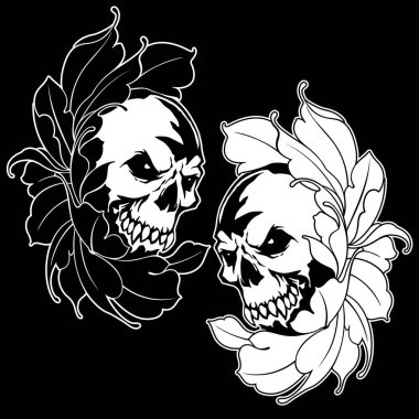 Kafatası ve çiçek illüstrasyon,