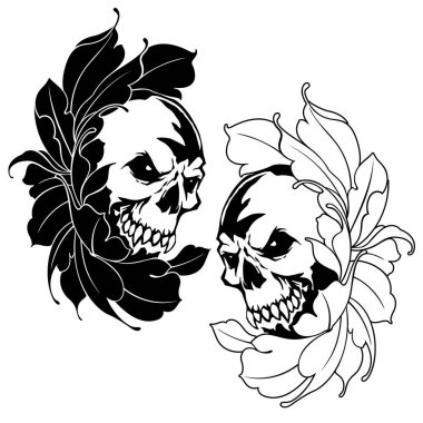 Kafatası ve çiçek illüstrasyon,