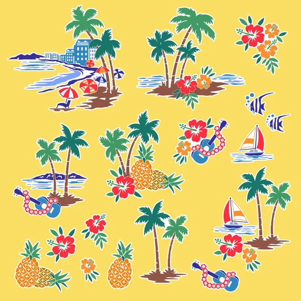 Made Hawaiian Shore Scenery Illustration — Stock Vector