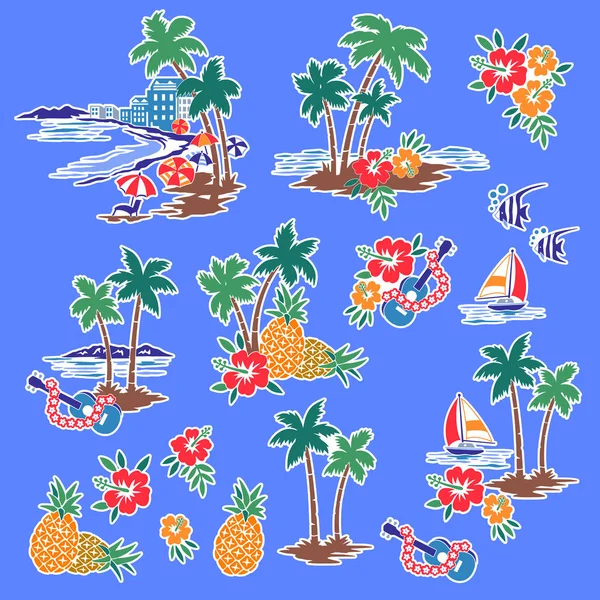 Made Hawaiian Shore Scenery Illustration — Stock Vector