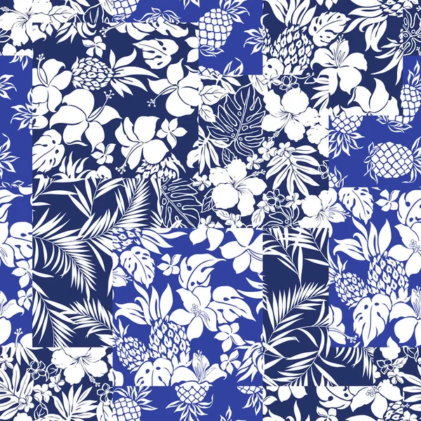 Tropical Flower Plant Patchwork Illustration Pattern — Stock Vector