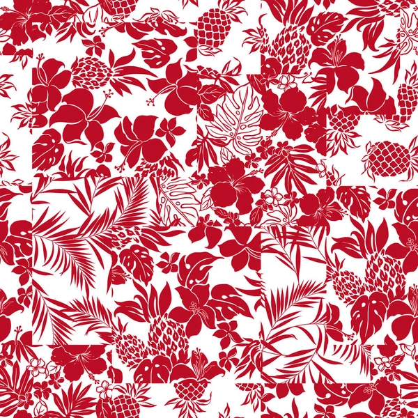 Pianta Tropicale Fiore Patchwork Illustrazione Modello — Vettoriale Stock