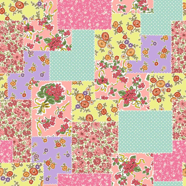 Patchwork Sin Costuras Diseño Floral Bonito — Archivo Imágenes Vectoriales