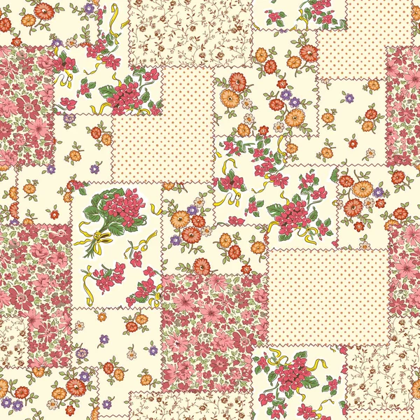 Patchwork Sin Costuras Diseño Floral Bonito — Archivo Imágenes Vectoriales