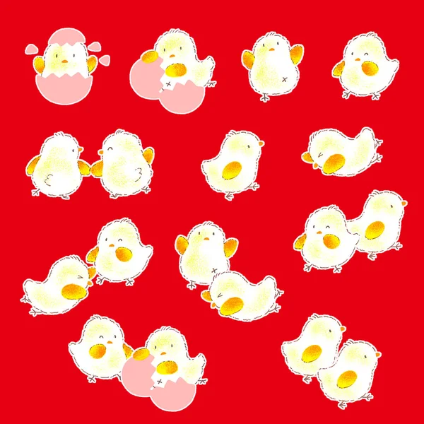 かわいい鶏のフリーハンド描き下ろしイラスト素材 — ストック写真