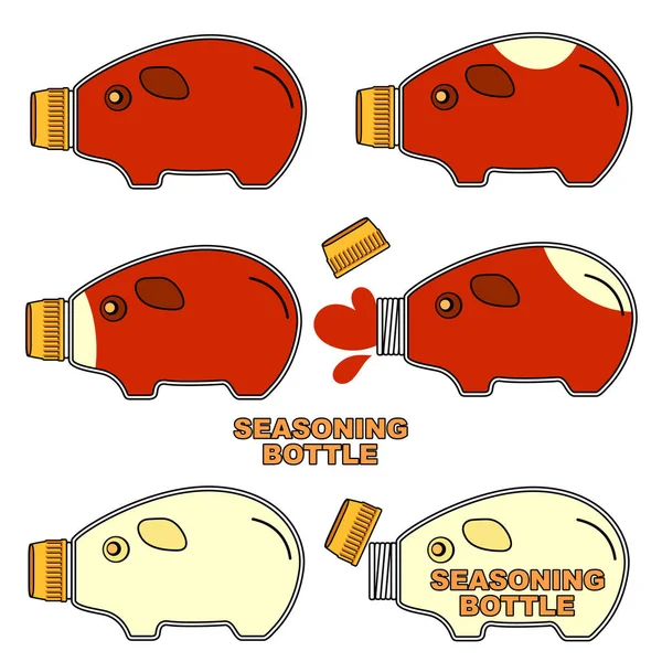 Botella Condimento Tipo Cerdo Estilo Japonés Botella Condimento Para Poner — Vector de stock