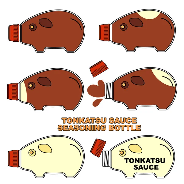 Japanischer Stil Lunchbox Schwein Art Gewürzflasche Gewürzflasche Sojasauce Usw Setzen — Stockvektor