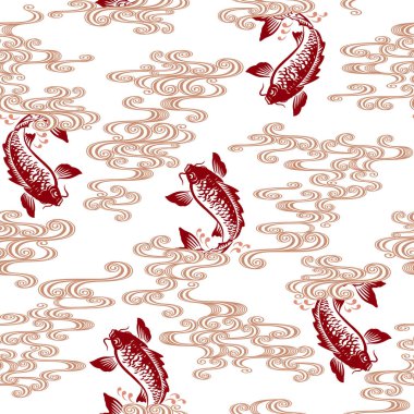 Japon tarzı sazan balığının kusursuz deseni Japon geleneksel resim tekniğinde bir sazan balığı çizdi.,