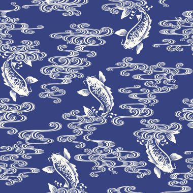 Japon tarzı sazan balığının kusursuz deseni Japon geleneksel resim tekniğinde bir sazan balığı çizdi.,