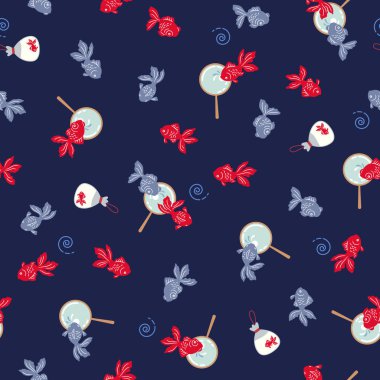 Japon stili Japon balığının kusursuz deseni, Japon tarzında güzel bir balık çizdim.