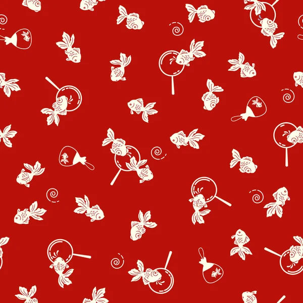 Seamless Pattern Japanese Style Goldfish Drew Pretty Fish Japanese Style — Stock Vector