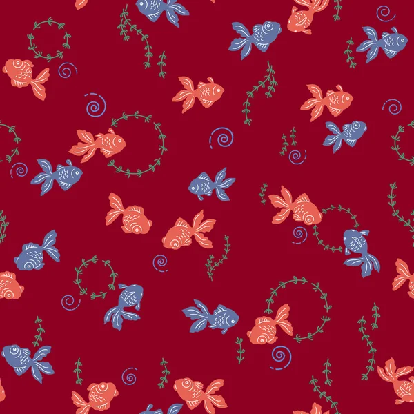 Modèle Sans Couture Poisson Rouge Style Japonais Dessiné Joli Poisson — Image vectorielle