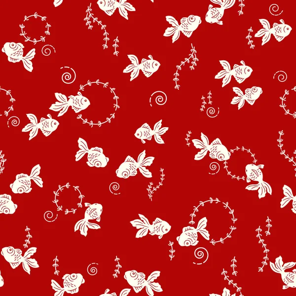 Seamless Pattern Japanese Style Goldfish Drew Pretty Fish Japanese Style — Stock Vector