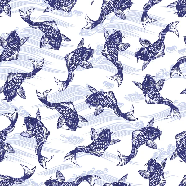 Japon tarzı sazan ve dalgaların kusursuz deseni, Japon resim tekniğinde bir sazan ve bir dalga tanımladım.