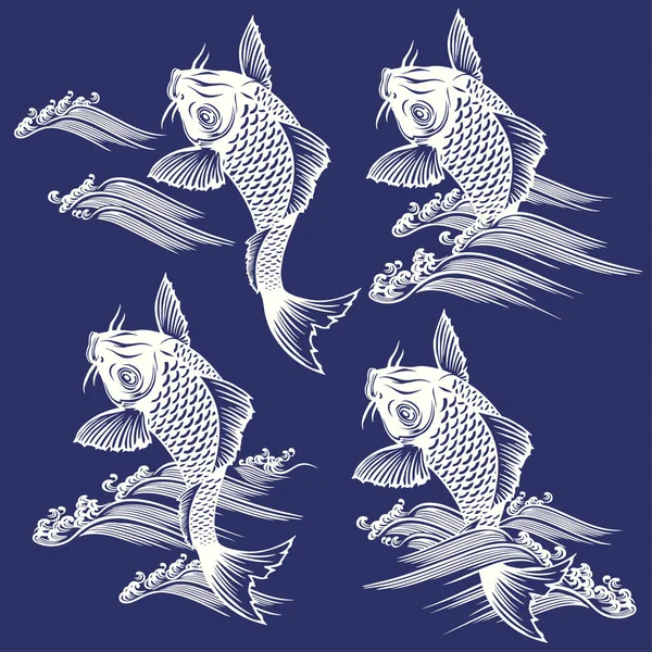 和様の鯉と波のイラスト — ストックベクタ