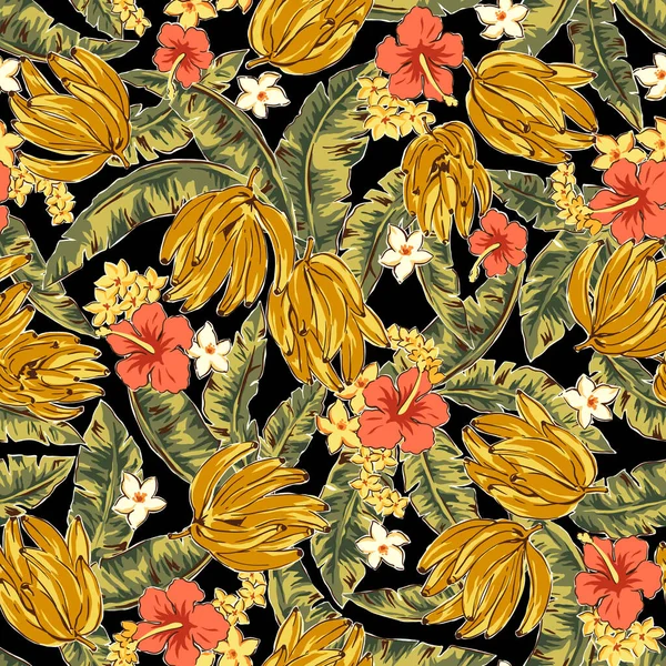 Aloha Hemden Muster Einer Banane Und Der Südlichen Landpflanze — Stockvektor