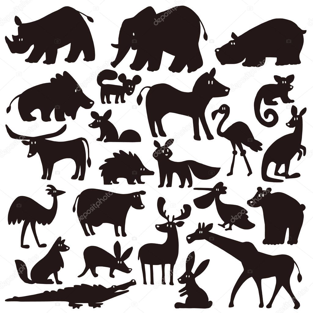 Animal illustration material of a simple silhouette,It is a vector material,