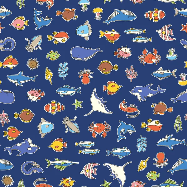 Modèle Sans Couture Joli Poisson Conçu Divers Poissons Cutely — Image vectorielle