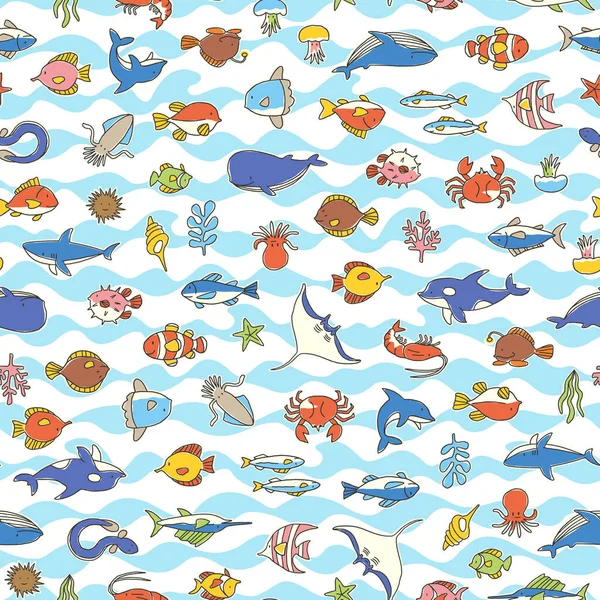Seamless Pattern Pretty Fish Designed Various Fish Cutely — Stock Vector