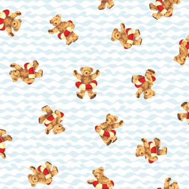 Yüzme yüzüğü tutan bir ayının gerçekçi ve şirin bir tasviri.,