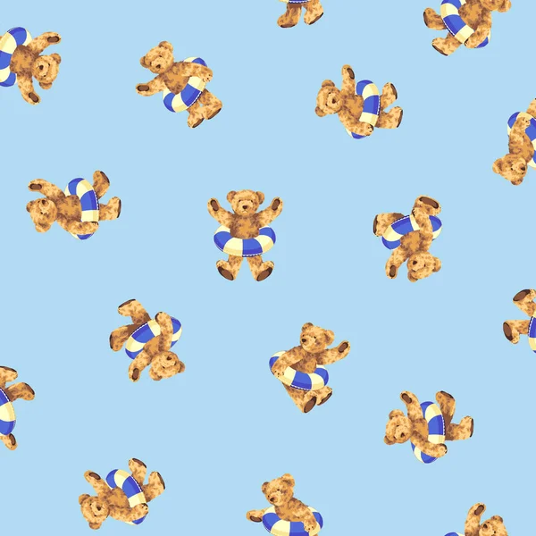 Yüzme yüzüğü tutan bir ayının gerçekçi ve şirin bir tasviri.,