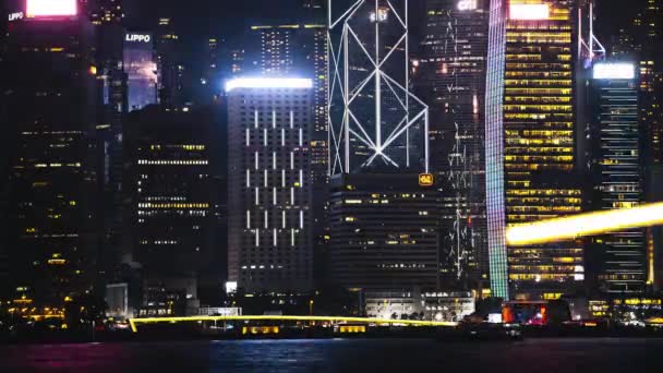 Hong Kong Time Lapse Centro Ciudad Por Noche — Vídeos de Stock