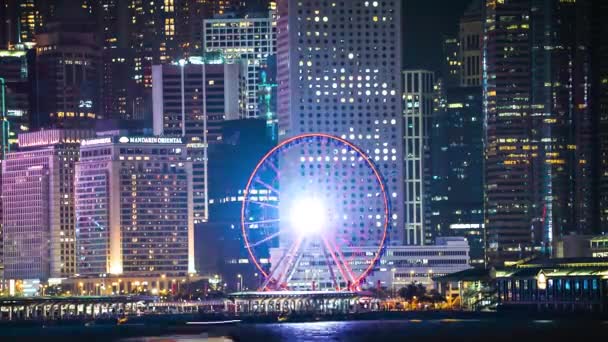 Hong Kong Time Lapse Centro Ciudad Por Noche — Vídeos de Stock