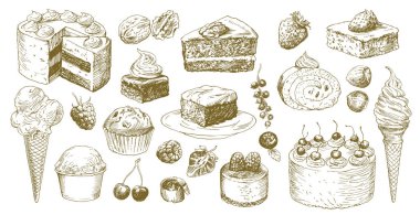 Elle çizilmiş kek büyük kümesi.