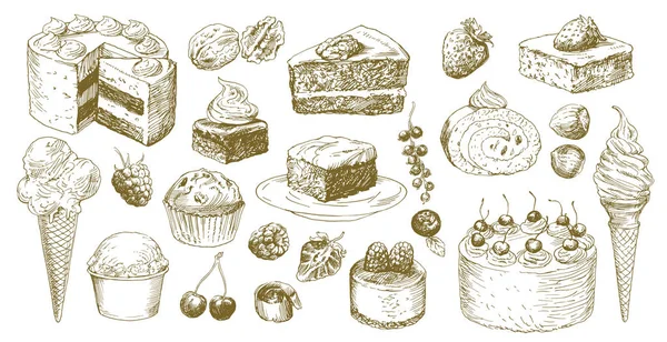 Big set of hand drawn cakes.