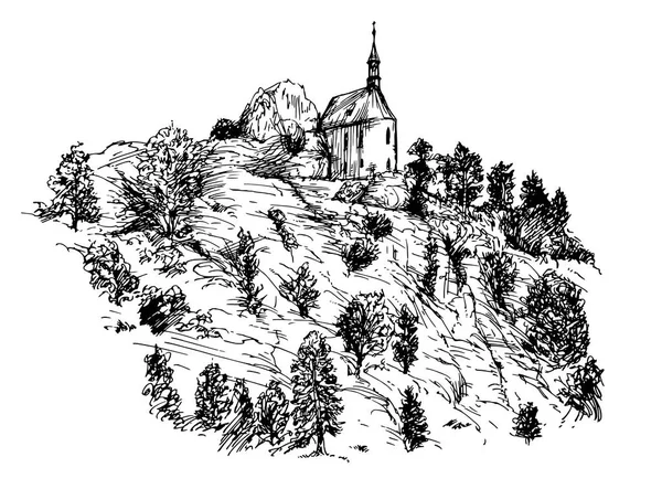 Сільський Пейзаж Церквою — стоковий вектор