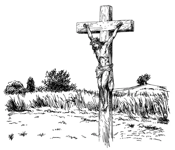 Jesus Kristus Korsfäst Handritad Illustration — Stock vektor