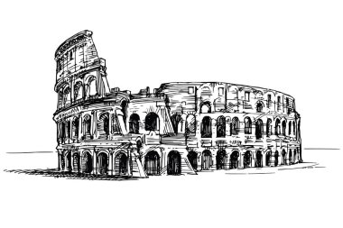 Kolezyum, Roma, İtalya. Elle çizilmiş illüstrasyon.