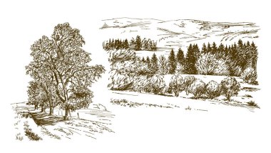 Kırsal alan. El çizimi set.