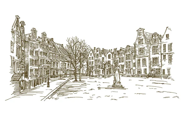 Les Maisons Amsterdam Bâtiments Rangée Illustration Dessinée Main — Image vectorielle