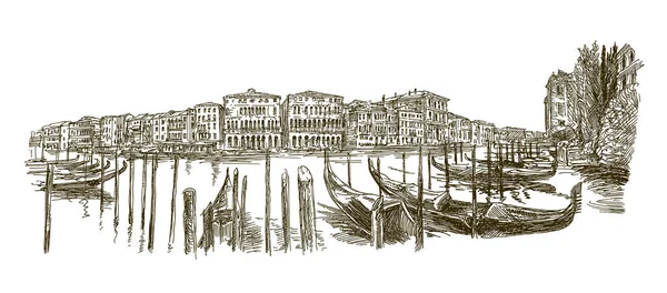 Paysage Urbain Traditionnel Venise Ensemble Dessiné Main — Image vectorielle