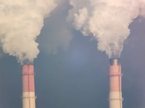 Rör Rök Utföra Skadliga Utsläpp Globala Uppvärmningen Utsläpp Koldioxid — Stockfoto