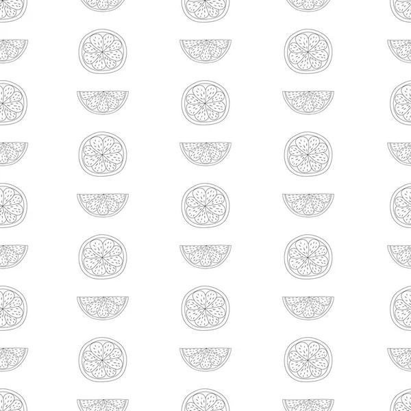 手绘无缝图案与柠檬 向量果子例证 白色背景黑白无缝图案 — 图库矢量图片